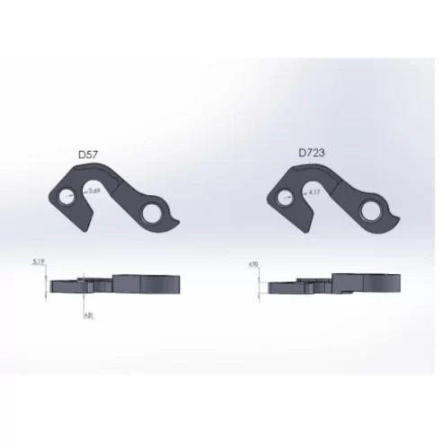 Pilo D57 vs. D723 derailleur hanger diagram for GT bikes