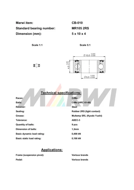 CB-010 Cartridge Bearing MR105