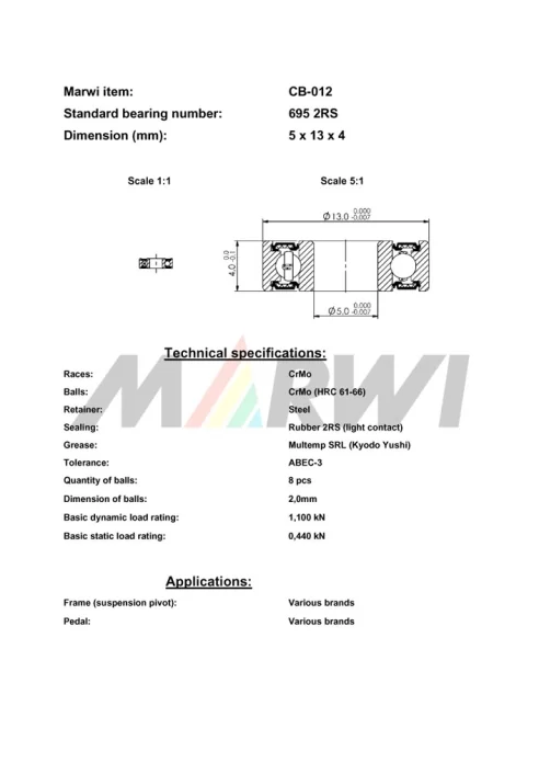 CB-012 Cartridge Bearing 695
