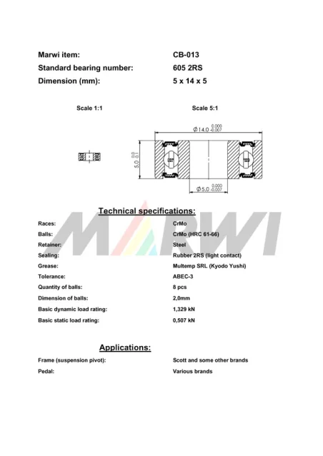 CB-013 Cartridge Bearing 605