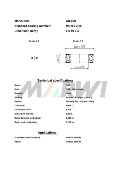 CB-020 Cartridge Bearing MR106