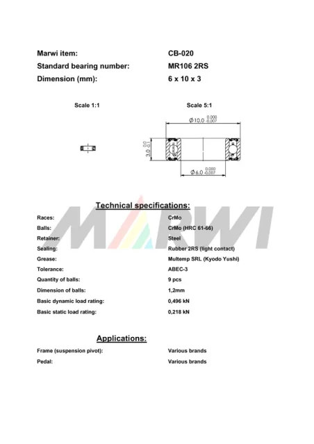 CB-020 Cartridge Bearing MR106