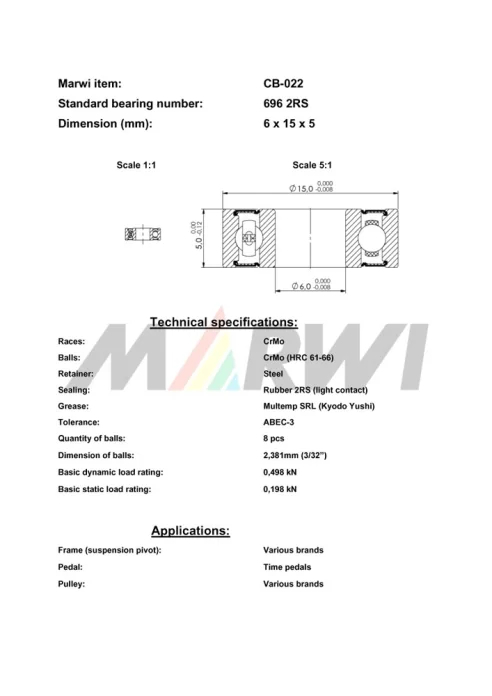 CB-022 Cartridge Bearing 696