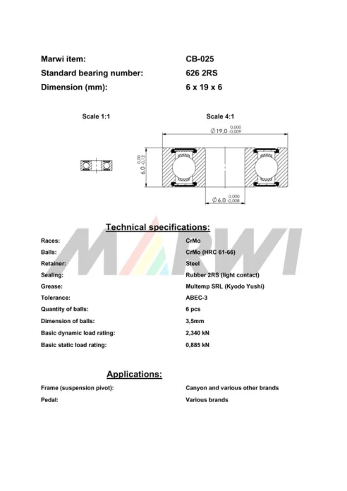 CB-025 Cartridge Bearing 626