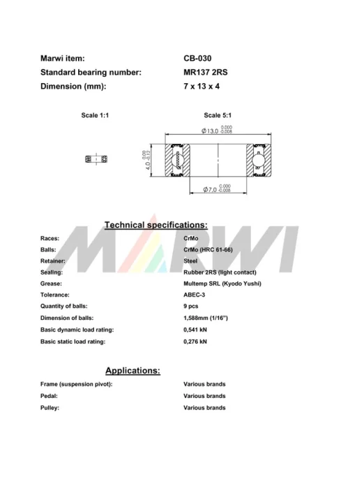 CB-030 Cartridge Bearing MR137