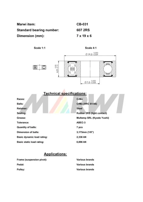 CB-031 Cartridge Bearing 607