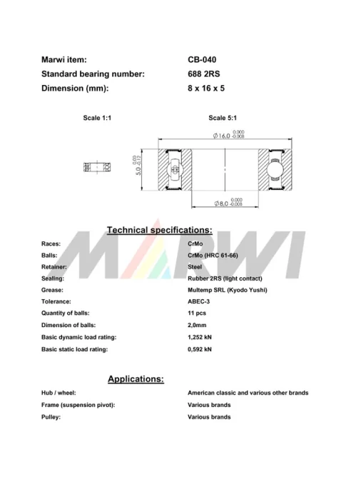 CB-040 Cartridge Bearing 688