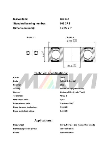 CB-042 Cartridge Bearing 608