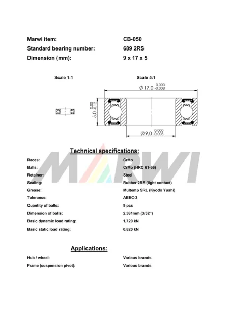 CB-050 Cartridge Bearing 689