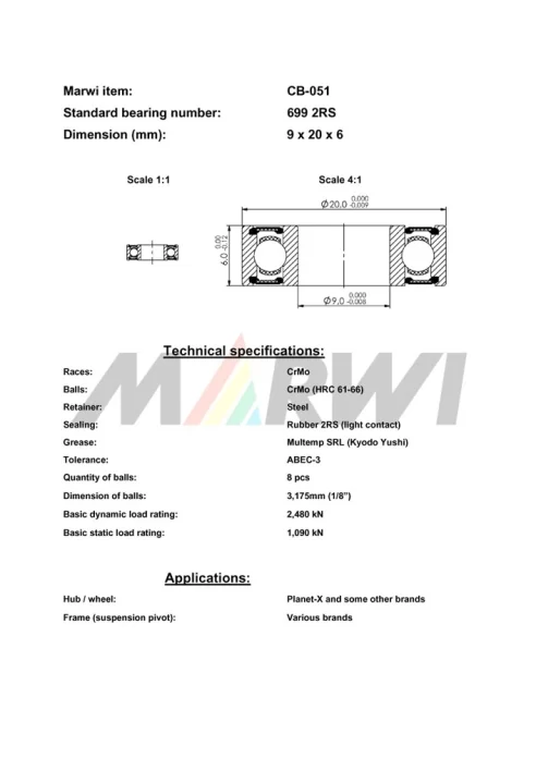 CB-051 Cartridge Bearing 699