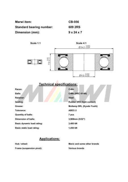 CB-056 Cartridge Bearing 609