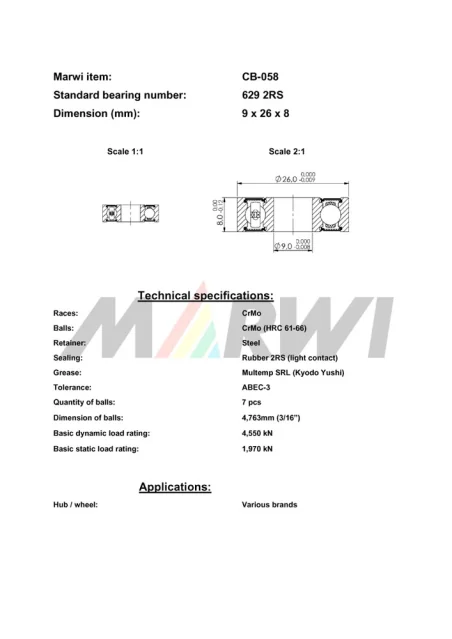 CB-058 Cartridge Bearing 629