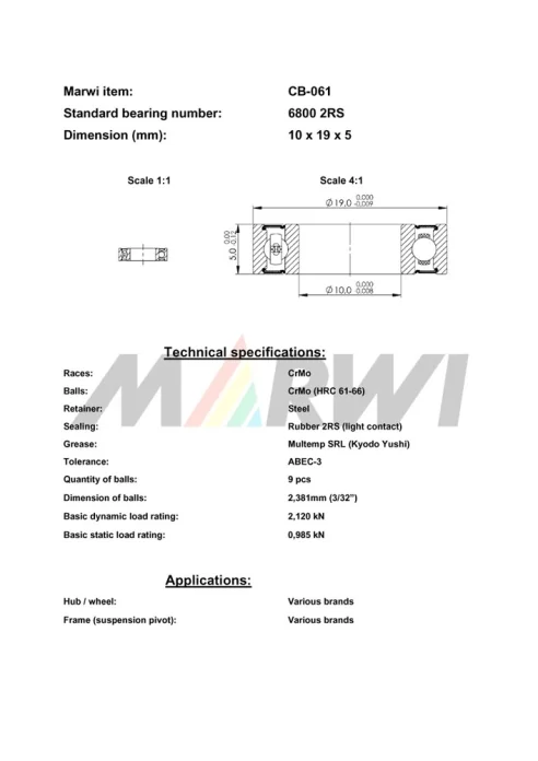 CB-061 Cartridge Bearing 6800