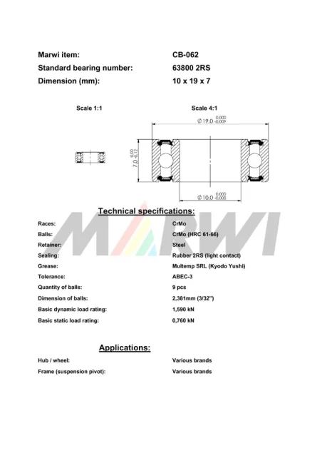 CB-062 Cartridge Bearing 63800