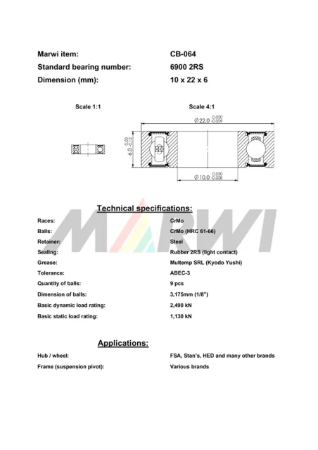 CB-064 Cartridge Bearing 6900