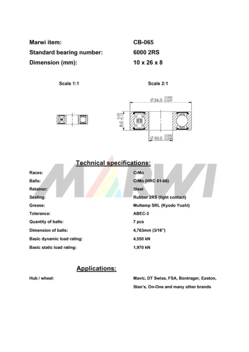 CB-065 Cartridge Bearing 6000