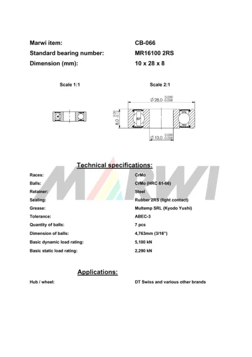 CB-066 Cartridge Bearing MR16100
