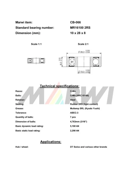 CB-066 Cartridge Bearing MR16100