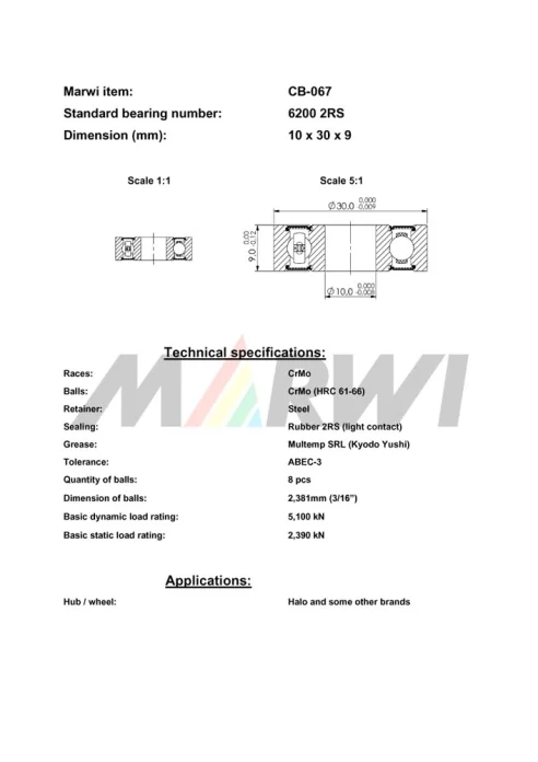 CB-067 Cartridge Bearing 6200