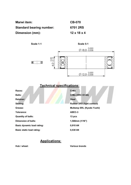 CB-070 Cartridge Bearing 6701