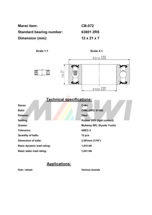 CB-072 Cartridge Bearing 63801