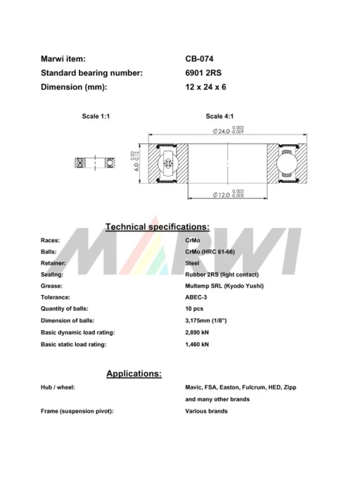 CB-074 Cartridge Bearing 6901