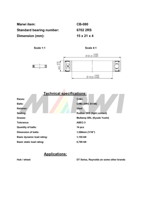CB-080 Cartridge Bearing 6702