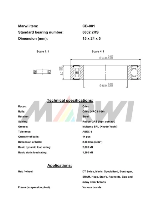 CB-081 Cartridge Bearing 6802