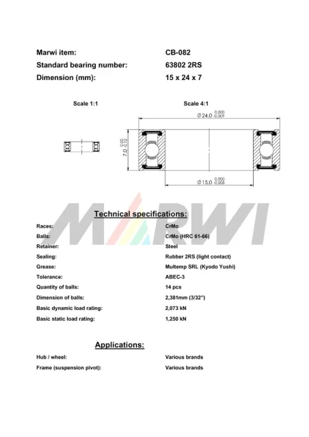 CB-082 Cartridge Bearing 63802