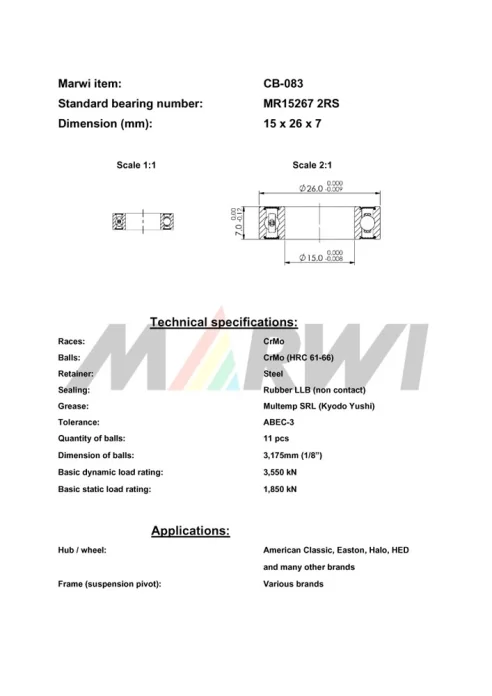 CB-083 Cartridge Bearing MR15267