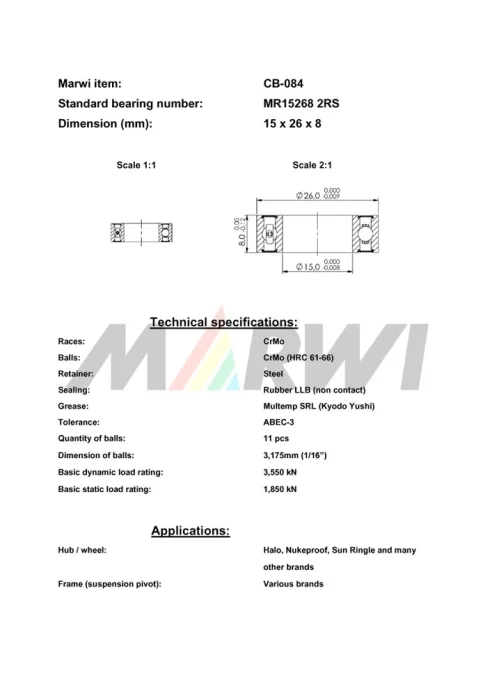 CB-084 Cartridge Bearing MR15268