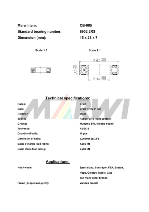 CB-085 Cartridge Bearing 6902