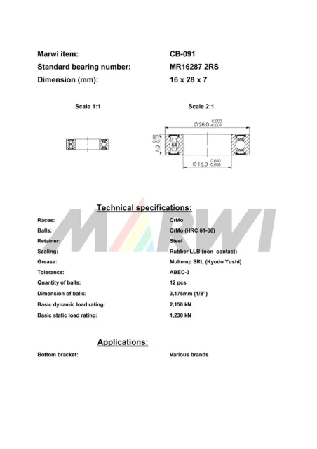 CB-091 Cartridge Bearing MR16287