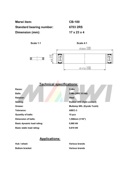 CB-100 Cartridge Bearing 6703