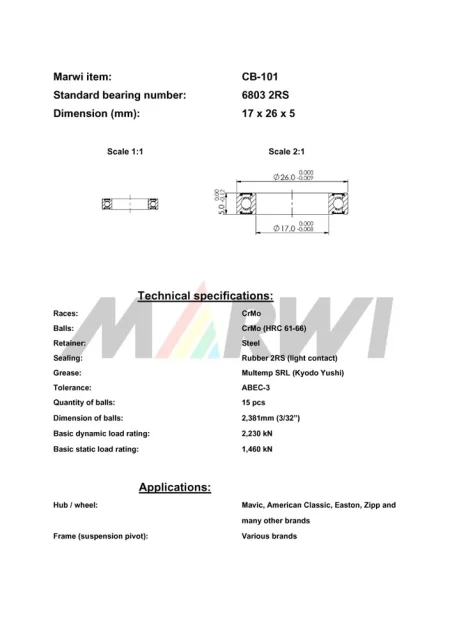 CB-101 Cartridge Bearing 6803