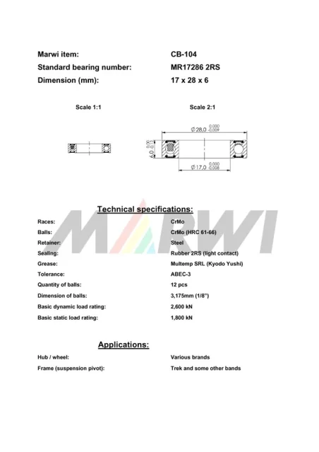 CB-104 Cartridge Bearing MR17286