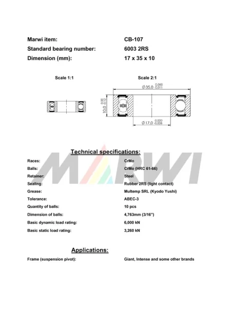 CB-107 Cartridge Bearing 6003