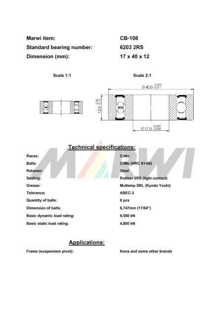 CB-108 Cartridge Bearing 6203