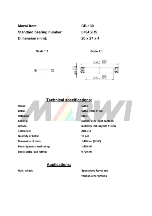 CB-130 Cartridge Bearing 6704