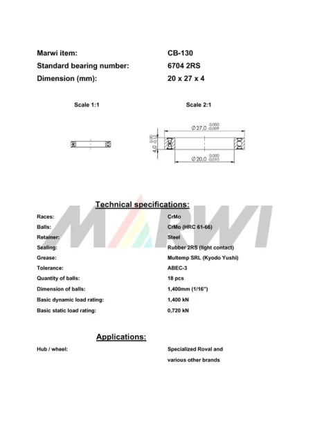 CB-130 Cartridge Bearing 6704
