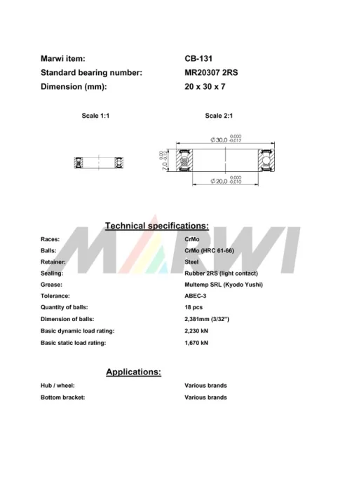 CB-131 Cartridge Bearing MR20307