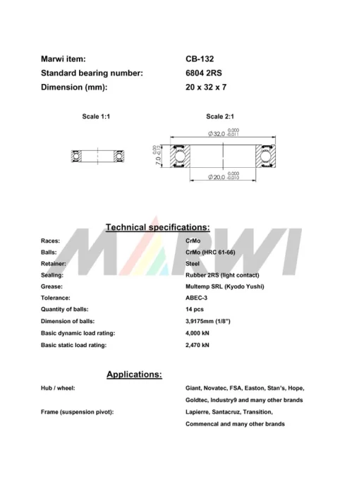 CB-132 Cartridge Bearing 6804