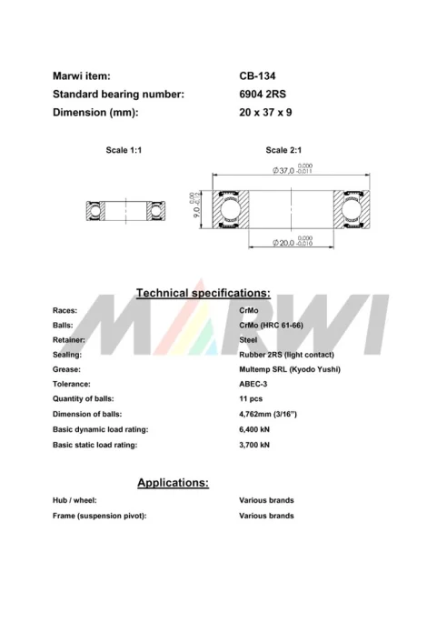 CB-134 Cartridge Bearing 6904