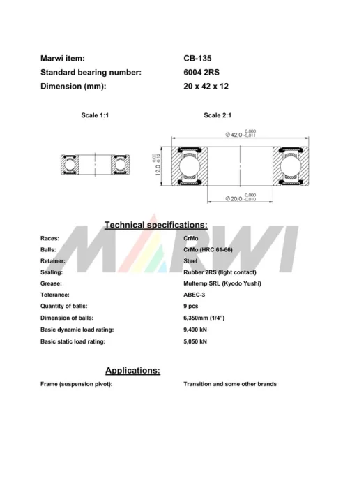 CB-135 Cartridge Bearing 6004