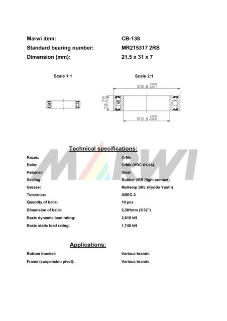 CB-138 Cartridge Bearing MR215317