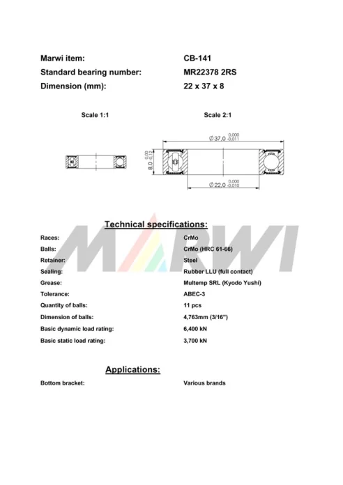 CB-141 Cartridge Bearing MR22378