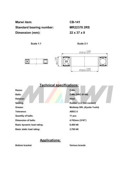 CB-141 Cartridge Bearing MR22378