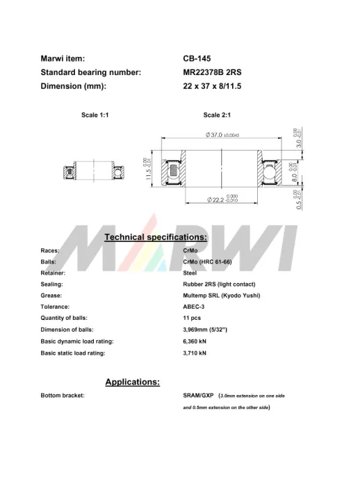 CB-145 Cartridge Bearing MR22378B