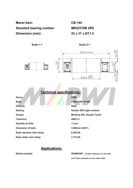 CB-145 Cartridge Bearing MR22378B