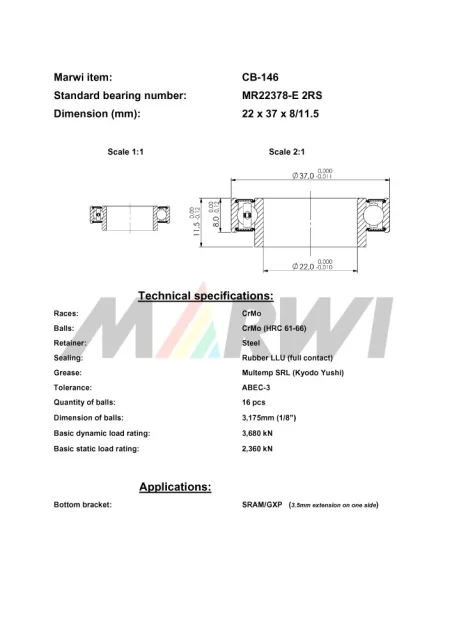 CB-146 Cartridge Bearing MR22378-E